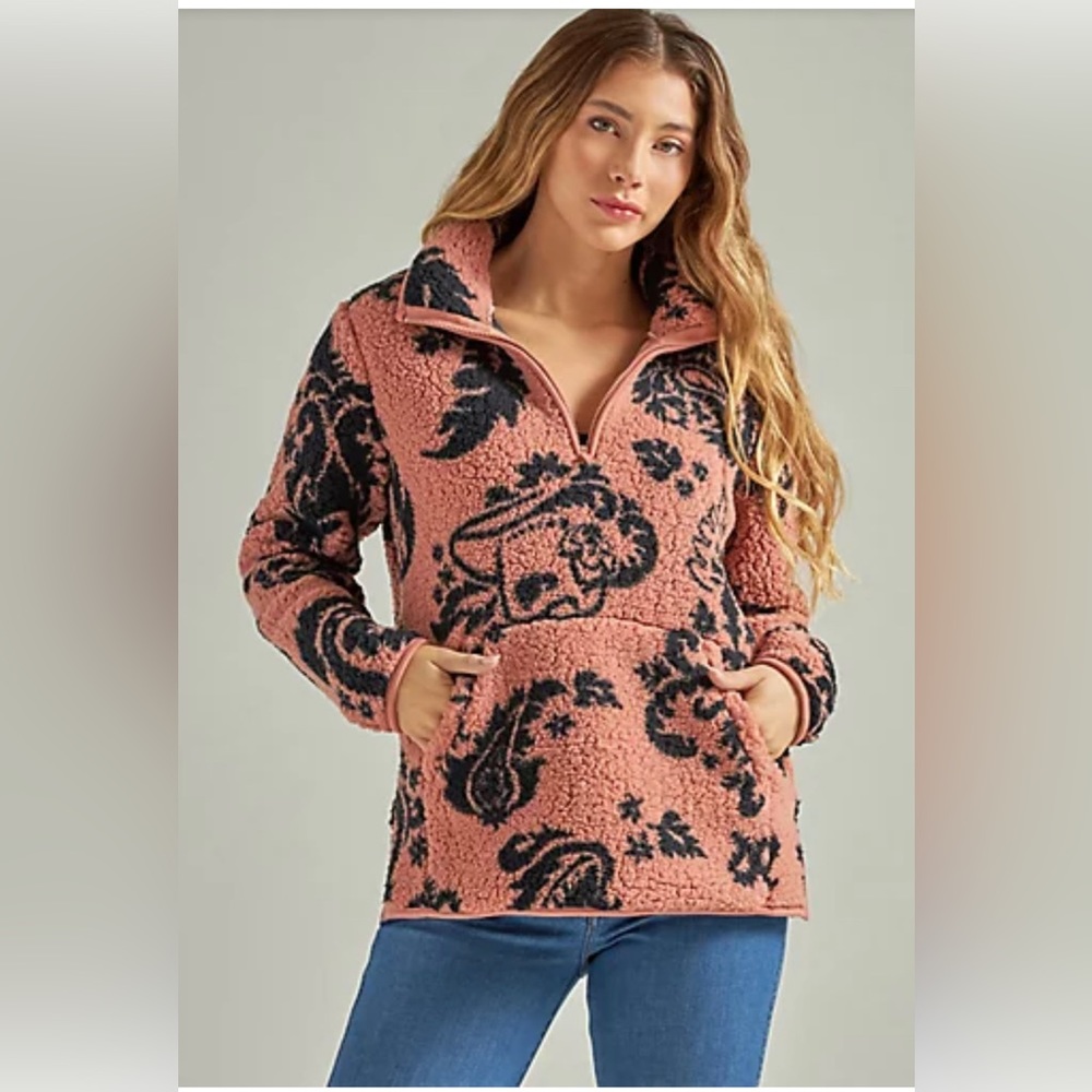 WRANGLER COWBOY HAT SHERPA PULLOVER:ASH ROSE